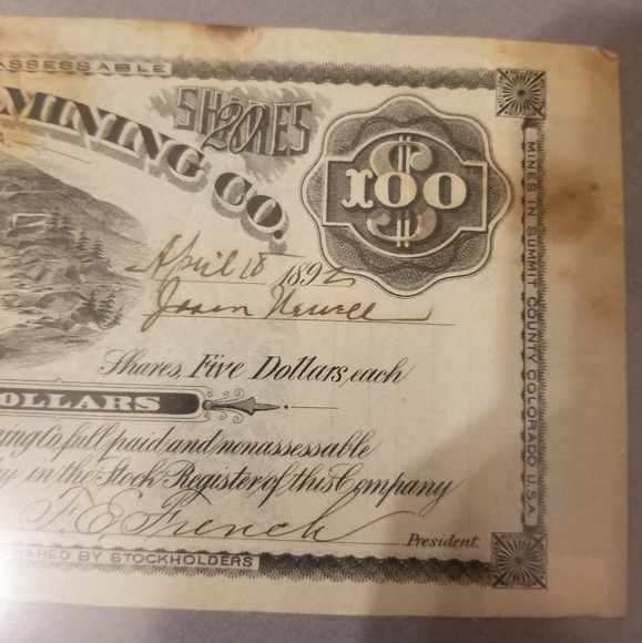 1892 Farncomb Hill Mining co. Colorado stock framed by Deck the walls - Picture 4 of 12